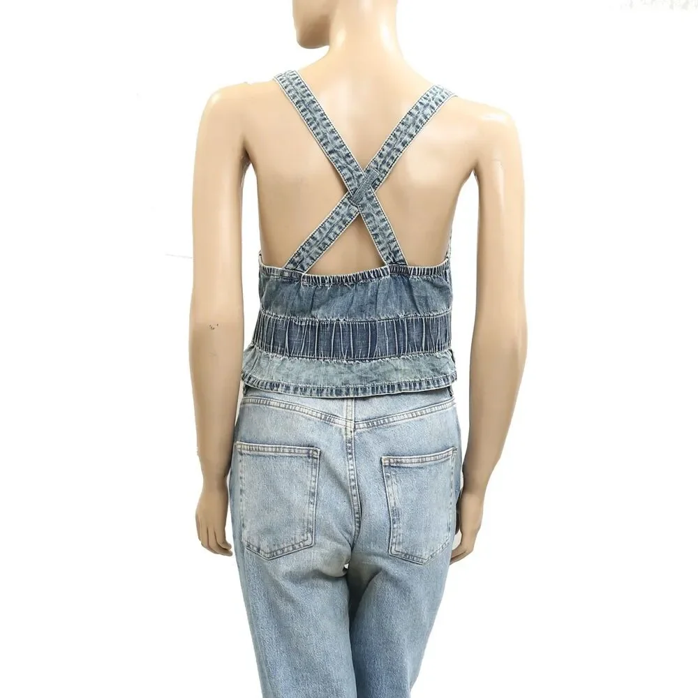 Free People We The Free Paradise Denim Criss Cross Blouse Top Cotton S 280867 - Picture 5 of 7